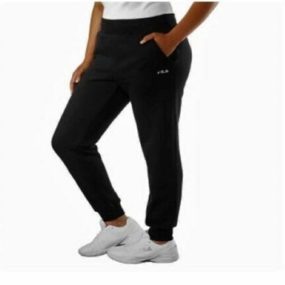 NWT FILA Ladies Cotton Fleece Jogger Sweatpants Black NEW - Picture 1 of 7